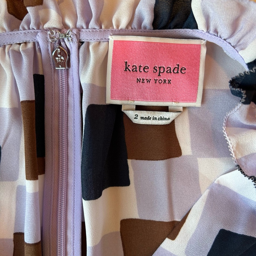 KATE SPADE NEW YORK Women’s Mini Dress Geo Squares Purple/Brown/Navy Size 2 - Picture 6 of 16